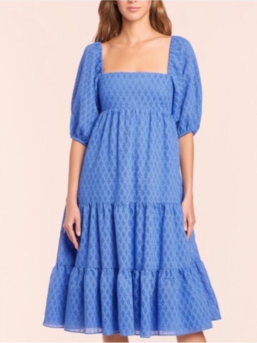 Amanda Uprichard Blue Square-Neck Tiered Midi Dress